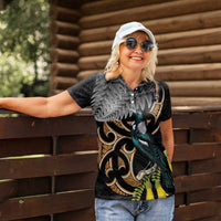 Aotearoa Kowhai Tui Bird Women Polo Shirt Maori Ngaru With Silver Fern