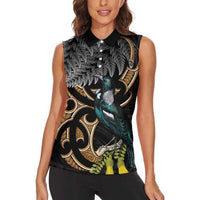 Aotearoa Kowhai Tui Bird Women Sleeveless Polo Shirt Maori Ngaru With Silver Fern