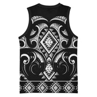Black Ngaru Taniko With Aotearoa Maori Tattoo Basketball Jersey - Polynesian Pride