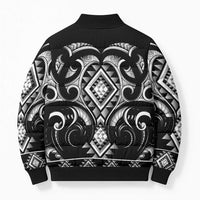 Black Ngaru Taniko With Aotearoa Maori Tattoo Bomber Puffer Jacket - Polynesian Pride