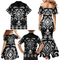 Black Ngaru Taniko With Aotearoa Maori Tattoo Family Matching Mermaid Dress and Hawaiian Shirt LT14 - Polynesian Pride