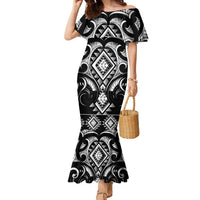 Black Ngaru Taniko With Aotearoa Maori Tattoo Family Matching Mermaid Dress and Hawaiian Shirt LT14 Mom's Dress Black - Polynesian Pride