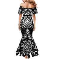 Black Ngaru Taniko With Aotearoa Maori Tattoo Family Matching Mermaid Dress and Hawaiian Shirt LT14 - Polynesian Pride