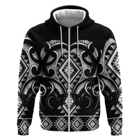 Black Ngaru Taniko With Aotearoa Maori Tattoo Hoodie LT14 Zip Hoodie Black - Polynesian Pride