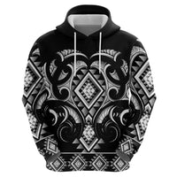Black Ngaru Taniko With Aotearoa Maori Tattoo Hoodie LT14 - Polynesian Pride