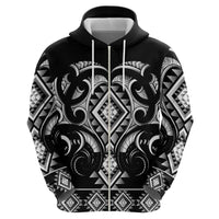 Black Ngaru Taniko With Aotearoa Maori Tattoo Hoodie LT14 - Polynesian Pride