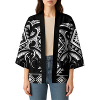 Black Ngaru Taniko With Aotearoa Maori Tattoo Kimono LT14 - Polynesian Pride