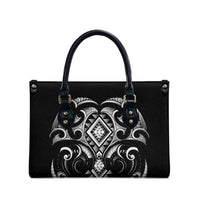 Black Ngaru Taniko With Aotearoa Maori Tattoo Leather Bag - Polynesian Pride