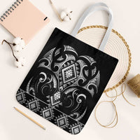 Black Ngaru Taniko With Aotearoa Maori Tattoo Tote Bag - Polynesian Pride