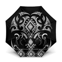 Black Ngaru Taniko With Aotearoa Maori Tattoo Umbrella LT14 One Size Folded 11.42 inch Opened Diameter 37.4 inch Black - Polynesian Pride