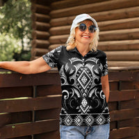 Black Ngaru Taniko With Aotearoa Maori Tattoo Women Polo Shirt