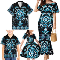 Blue Ngaru Taniko With Aotearoa Maori Tattoo Family Matching Mermaid Dress and Hawaiian Shirt LT14 - Polynesian Pride