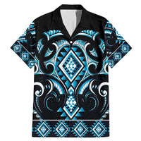 Blue Ngaru Taniko With Aotearoa Maori Tattoo Family Matching Mermaid Dress and Hawaiian Shirt LT14 Dad's Shirt - Short Sleeve Blue - Polynesian Pride