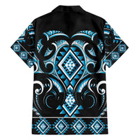 Blue Ngaru Taniko With Aotearoa Maori Tattoo Family Matching Off The Shoulder Long Sleeve Dress and Hawaiian Shirt LT14 - Polynesian Pride