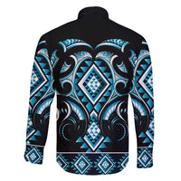 Blue Ngaru Taniko With Aotearoa Maori Tattoo Family Matching Off Shoulder Maxi Dress and Hawaiian Shirt LT14 - Polynesian Pride