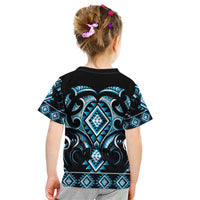 Blue Ngaru Taniko With Aotearoa Maori Tattoo Kid T Shirt