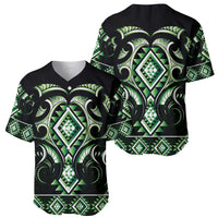 Green Ngaru Taniko With Aotearoa Maori Tattoo Baseball Jersey LT14 - Polynesian Pride