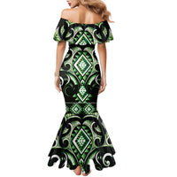 Green Ngaru Taniko With Aotearoa Maori Tattoo Family Matching Mermaid Dress and Hawaiian Shirt LT14 - Polynesian Pride