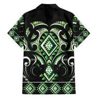 Green Ngaru Taniko With Aotearoa Maori Tattoo Family Matching Off The Shoulder Long Sleeve Dress and Hawaiian Shirt LT14 - Polynesian Pride