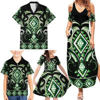 Green Ngaru Taniko With Aotearoa Maori Tattoo Family Matching Summer Maxi Dress and Hawaiian Shirt LT14 - Polynesian Pride