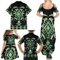 Green Ngaru Taniko With Aotearoa Maori Tattoo Family Matching Summer Maxi Dress and Hawaiian Shirt LT14 - Polynesian Pride