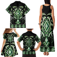 Green Ngaru Taniko With Aotearoa Maori Tattoo Family Matching Tank Maxi Dress and Hawaiian Shirt LT14 - Polynesian Pride