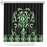 Green Ngaru Taniko With Aotearoa Maori Tattoo Shower Curtain LT14 Green - Polynesian Pride