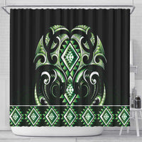 Green Ngaru Taniko With Aotearoa Maori Tattoo Shower Curtain LT14 - Polynesian Pride