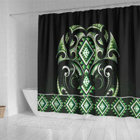 Green Ngaru Taniko With Aotearoa Maori Tattoo Shower Curtain LT14 - Polynesian Pride