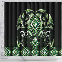 Green Ngaru Taniko With Aotearoa Maori Tattoo Shower Curtain LT14 - Polynesian Pride