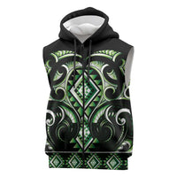 Green Ngaru Taniko With Aotearoa Maori Tattoo Sleeveless Zip Hoodie - Polynesian Pride