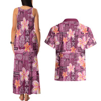 Pink Hawaii Plumeria With Tropical Flowers Motifs Couples Matching Tank Maxi Dress and Hawaiian Shirt LT14 - Polynesian Pride