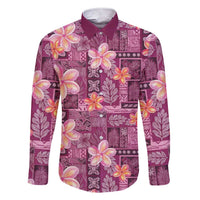 Pink Hawaii Plumeria With Tropical Flowers Motifs Family Matching Short Sleeve Bodycon Dress and Hawaiian Shirt LT14 Dad's Shirt - Long Sleeve Pink - Polynesian Pride