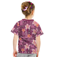 Pink Hawaii Plumeria With Tropical Flowers Motifs Kid T Shirt