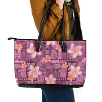 Pink Hawaii Plumeria With Tropical Flowers Motifs Leather Tote Bag LT14 - Polynesian Pride