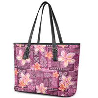 Pink Hawaii Plumeria With Tropical Flowers Motifs Leather Tote Bag LT14 - Polynesian Pride