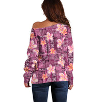 Pink Hawaii Plumeria With Tropical Flowers Motifs Off Shoulder Sweater LT14 - Polynesian Pride