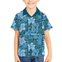 Cyan Hawaii Plumeria With Tropical Flowers Motifs Family Matching Short Sleeve Bodycon Dress and Hawaiian Shirt LT14 Son's Shirt Cyan - Polynesian Pride