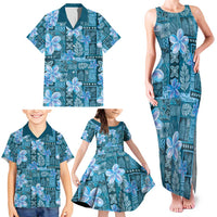 Cyan Hawaii Plumeria With Tropical Flowers Motifs Family Matching Tank Maxi Dress and Hawaiian Shirt LT14 - Polynesian Pride