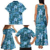 Cyan Hawaii Plumeria With Tropical Flowers Motifs Family Matching Tank Maxi Dress and Hawaiian Shirt LT14 - Polynesian Pride