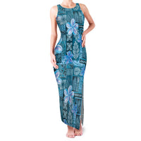 Cyan Hawaii Plumeria With Tropical Flowers Motifs Family Matching Tank Maxi Dress and Hawaiian Shirt LT14 Mom's Dress Cyan - Polynesian Pride