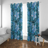 Cyan Hawaii Plumeria With Tropical Flowers Motifs Window Curtain