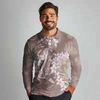 Polynesia Hammerhead Shark Tattoo With Plumeria Lei Long Sleeve Polo Shirt