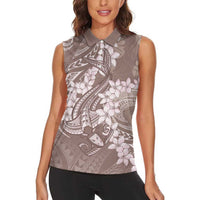 Polynesia Hammerhead Shark Tattoo With Plumeria Lei Women Sleeveless Polo Shirt