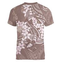 Polynesia Hammerhead Shark Tattoo With Plumeria Lei Women V-Neck T-Shirt