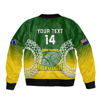 Personalised Cook Islands Rugby Sleeve Zip Bomber Jacket Pacific Go The Kukis Gradient Style LT14 - Polynesian Pride