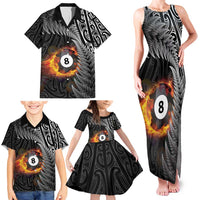 Personalised New Zealand Billiards Family Matching Tank Maxi Dress and Hawaiian Shirt Maori Fern On Fire 8 Ball LT14 - Polynesian Pride
