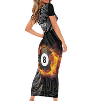 Personalised New Zealand Billiards Short Sleeve Bodycon Dress Maori Fern On Fire 8 Ball LT14 - Polynesian Pride