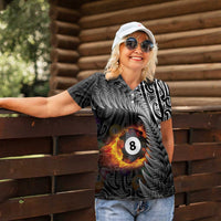 Personalised New Zealand Billiards Women Polo Shirt Maori Fern On Fire 8 Ball LT14 - Polynesian Pride