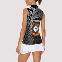 Personalised New Zealand Billiards Women Sleeveless Polo Shirt Maori Fern On Fire 8 Ball LT14 - Polynesian Pride